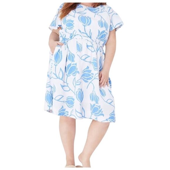 Lane Bryant Dresses & Skirts - Lane Bryant Floral Midi Linen Summer Dress Size 24 White Blue Tropical Hawaiian